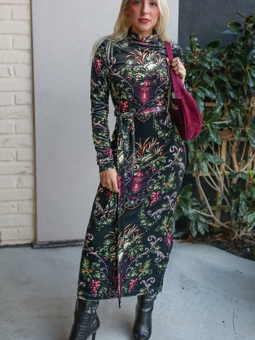 Cara Cara Piper Black Fleur Baroque Floral Velvet Maxi Dress size small
